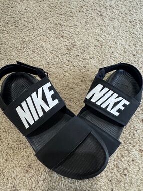 Nike Black Sandals with White Logo Strap